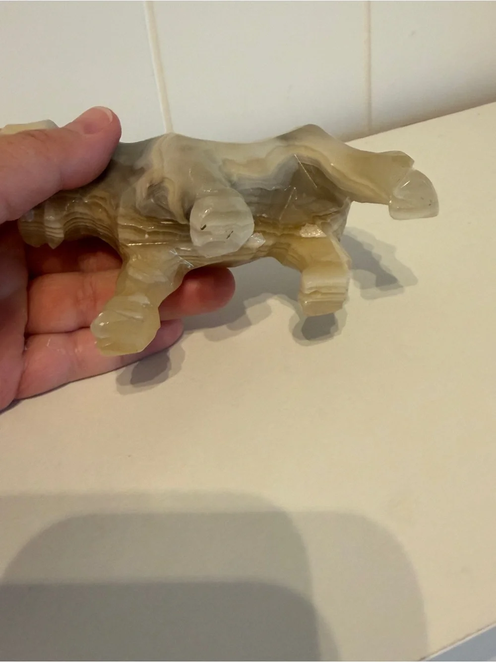 Vintage Hand Carved Onyx marble Bull Cow Figurine Statue Stone Sculpture